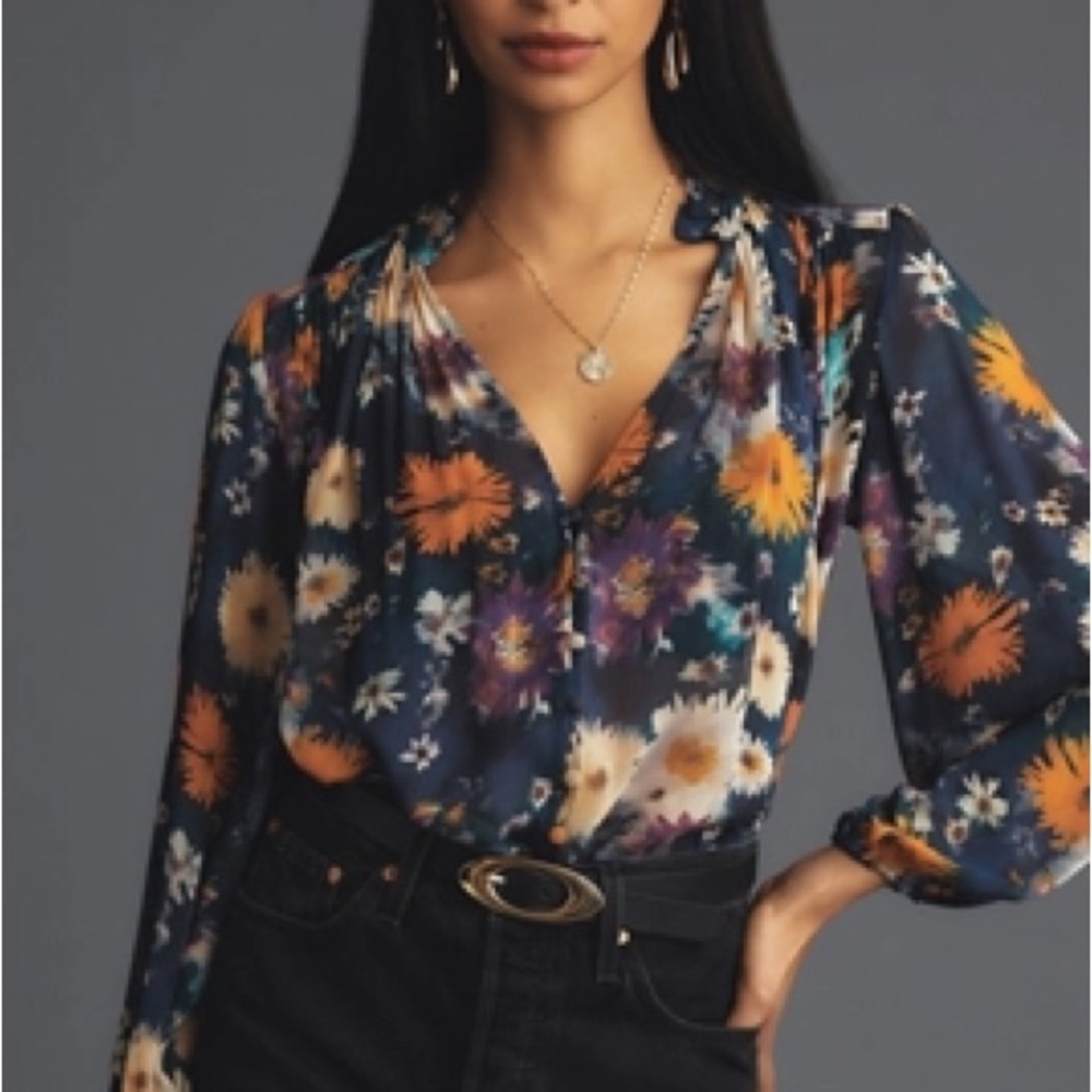 Anthropologie Estella Sheer Printed Blouse